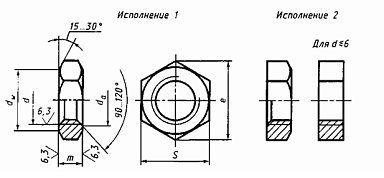 Чертеж Гайка М12 шестигранная низкая с уменьшенным размером ГОСТ 15522-70