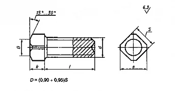 Чертеж Винт М10 установочный с квадратной головкой и засверленным концом ГОСТ 1485-84