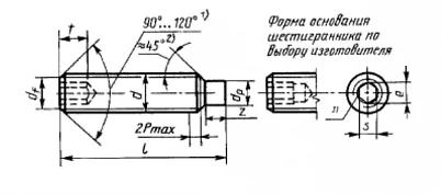 Чертеж Винт М1,6 установочный с цилиндрическим концом и шестигранным углублением под ключ ГОСТ 11075-93