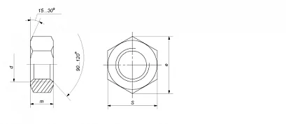 Чертеж Гайка М20 шестигранная с уменьшенным размером под ключ ГОСТ 2524-70