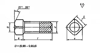 Чертеж Винт М16 установочный с квадратной головкой и засверленным концом ГОСТ 1486-84