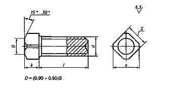 Чертеж Винт М12 установочный с квадратной головкой и засверленным концом ГОСТ 1486-84