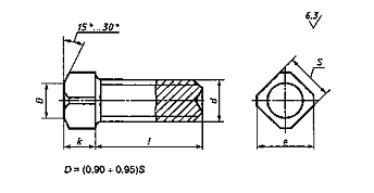 Чертеж Винт М10 установочный с квадратной головкой и засверленным концом ГОСТ 1485-84