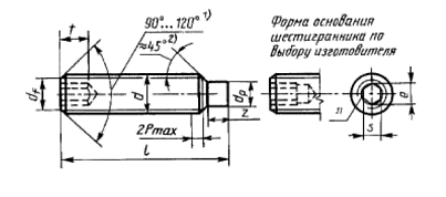 Чертеж Винт М2,5 установочный с цилиндрическим концом и шестигранным углублением под ключ ГОСТ 11075-93